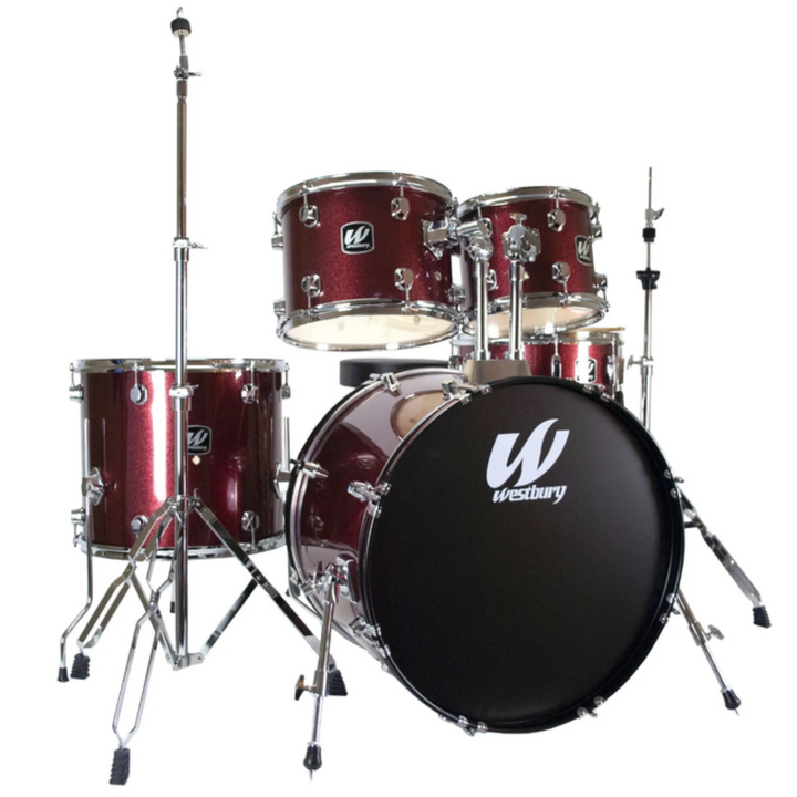 Westbury W475TC-RRS 400 Series 5-Piece Studio Acoustic Drum Kit with 22" Bass Drum & Throne - Ruby Red Sparkle