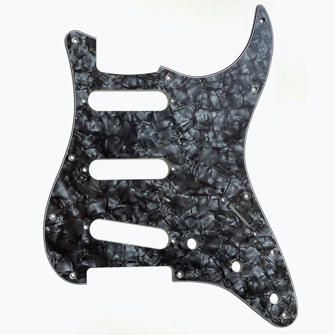 Allparts PG-0552 11-hole Pickguard for Stratocaster® Dark Black Pearloid 4-ply (DBP/W/B/W) .100