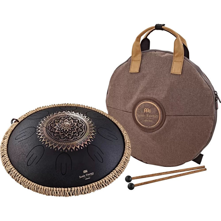 Meinl 16'' Octave Steel Tongue Drum, D Kurd, Lasered Floral Design - Black