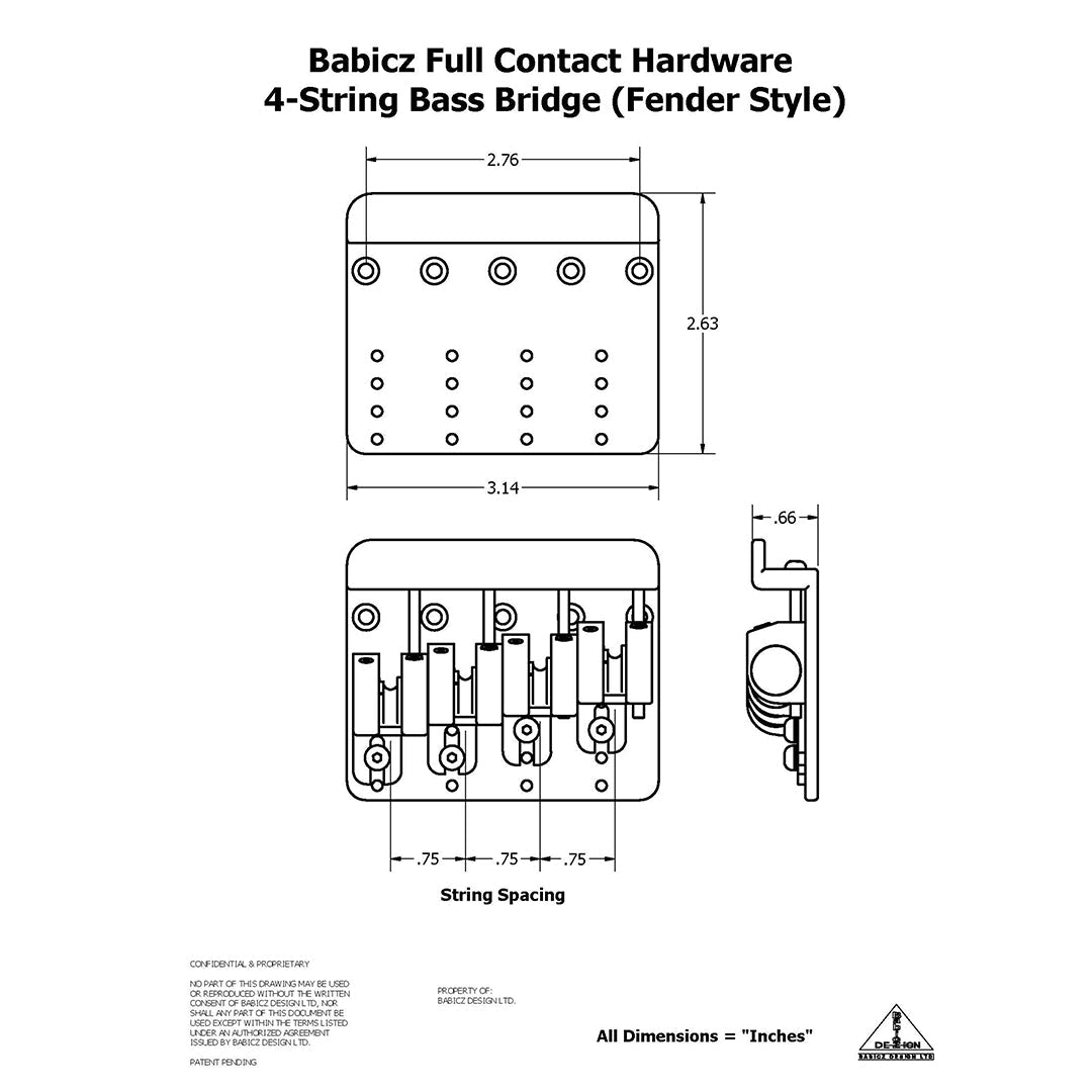 Allparts BB-3553-003 - Babicz Full Contact FCH4 BASS BRIDGE, 4 String Top Load