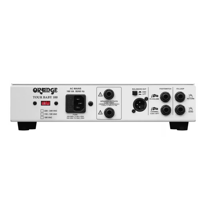 Tap into 100 watts of pure British tone with the Orange Tour Baby. Compact and ultra-portable, this powerful 2-channel amp head is the first choice for many guitarists, providing sparkling cleans on one side and classic valve-like Orange gain on the other.