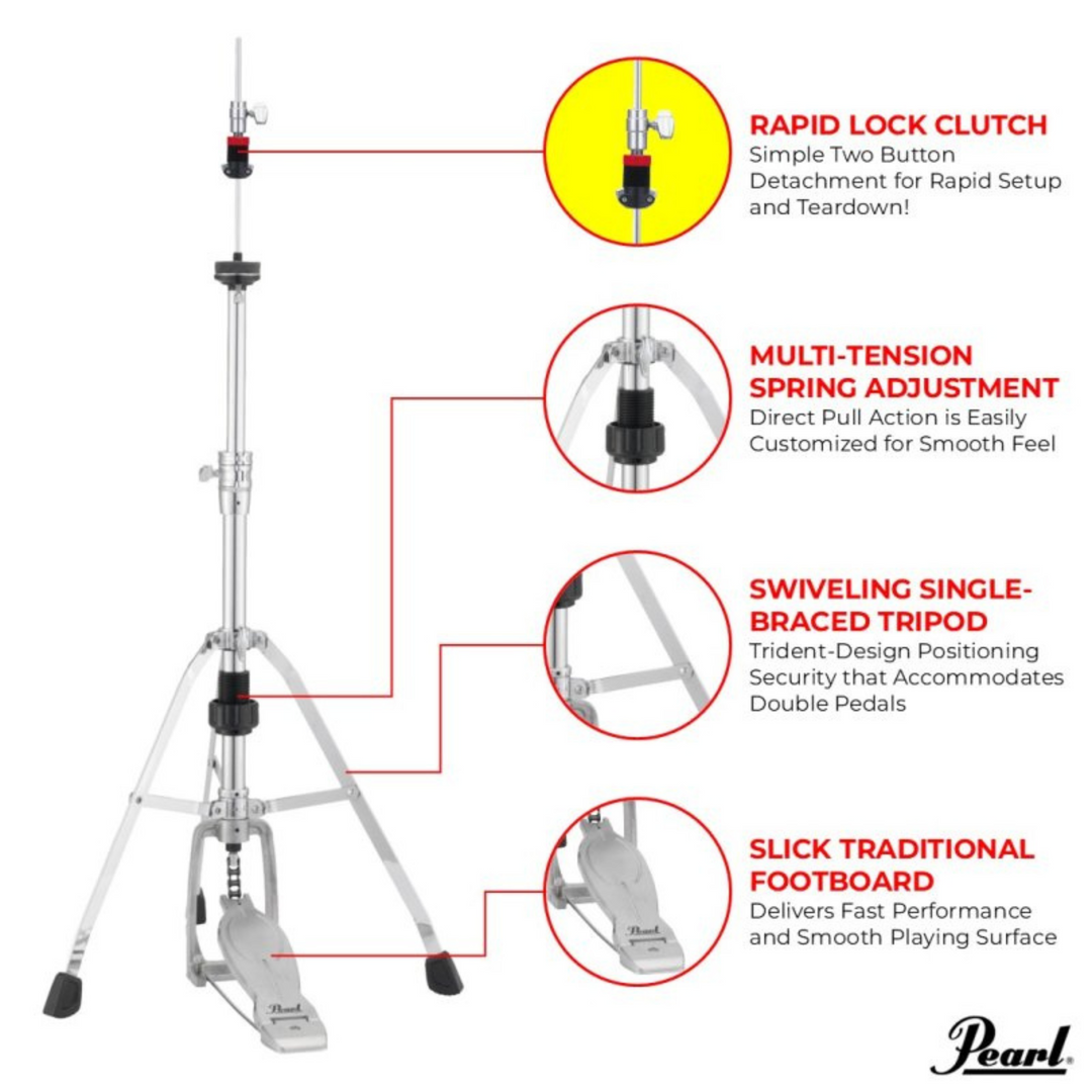 Pearl H-1030SQR Eliminator Solo Single-Braced Hit Hat Stand w/ HCL-105QR Quick Release Rapid Clutch