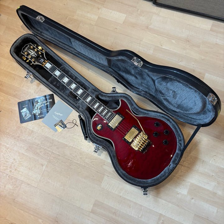Epiphone - Alex Lifeson LP Axcess Quilt "Ruby Red" w/ Floyd Rose , OHSC & Candy (2022) - USED