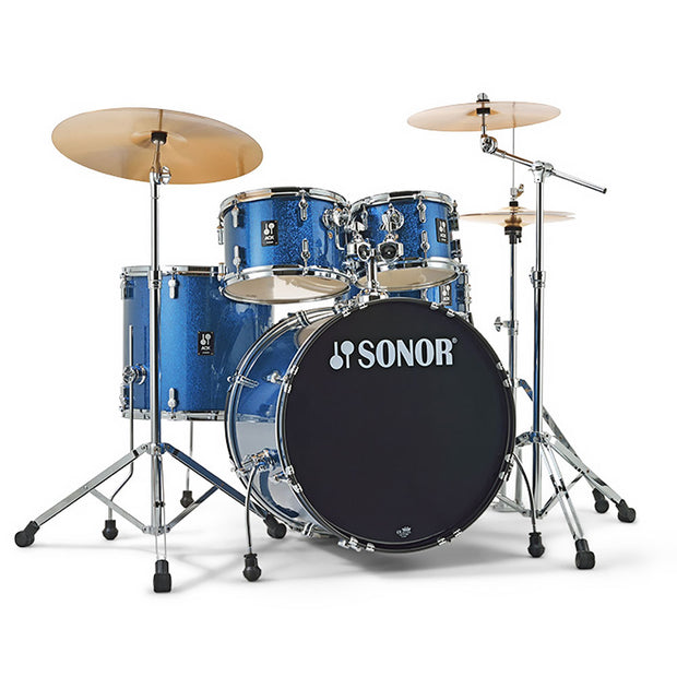 Sonor AQX Stage 5-piece Drum Shell Pack (22" BD/10"T/12"T/16"FT/14"SD/HS-1000 & B8 Cymbals) - Blue Ocean Sparkle