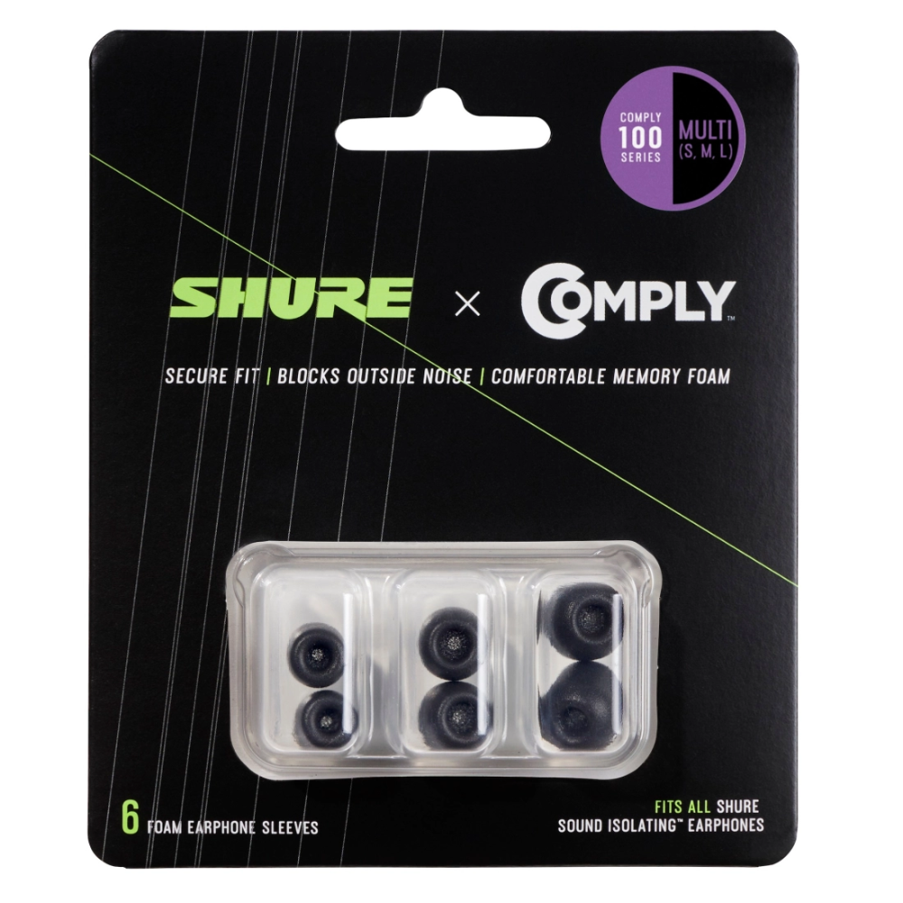 Shure EACYF1-6KIT Foam Sleeves (1S/1M & 1L) for Shure Earphones - Black