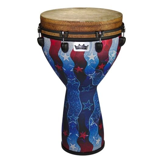 Remo DJ-0014-31 Djembe, Mondo, Designer Series, Key-Tuned, 14" x 25", Skyndeep, Contour Tuning Brackets, Jubilee Red Finish