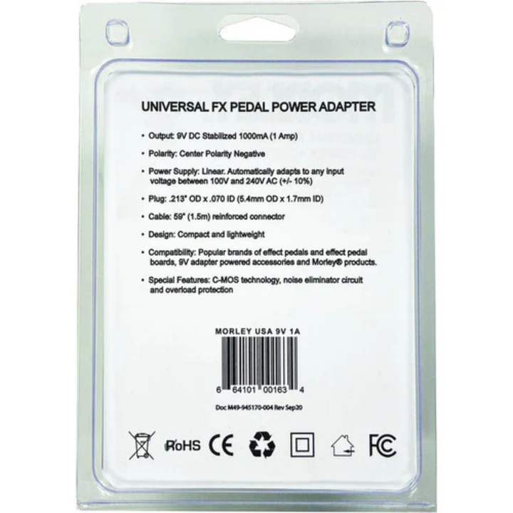 Morley USA9V1A Universal 9V 1A FX Pedal Power Supply