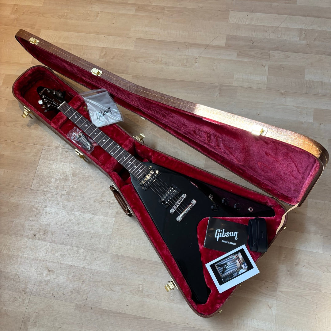 Gibson - 80s RI Flying V - Ebony w/ Brown Deluxe Gibson HD Case  & Case Candy (2023-Demo)