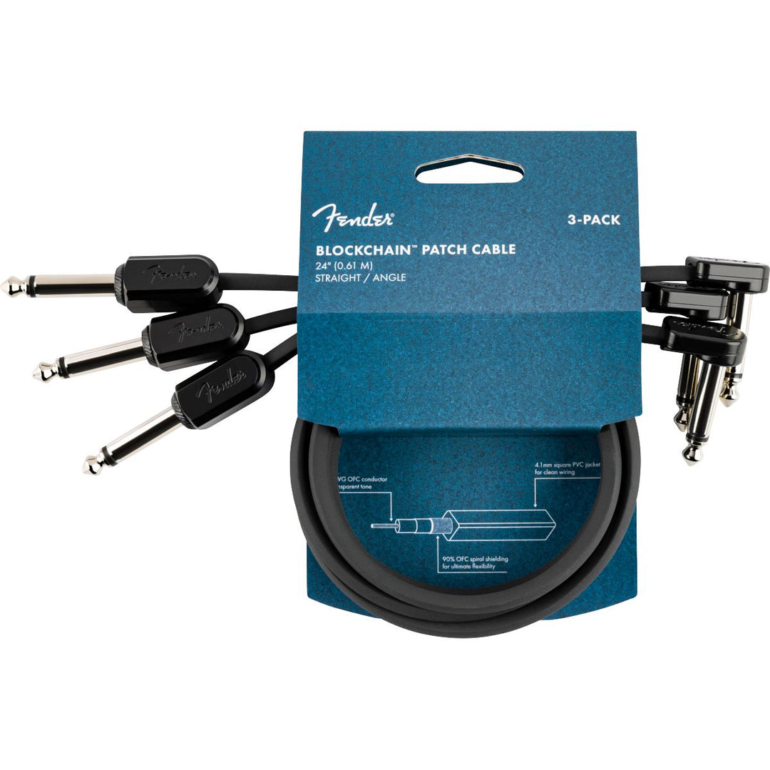 Fender Blockchain 24" Patch Cable, 3-pack, Straight/Angle