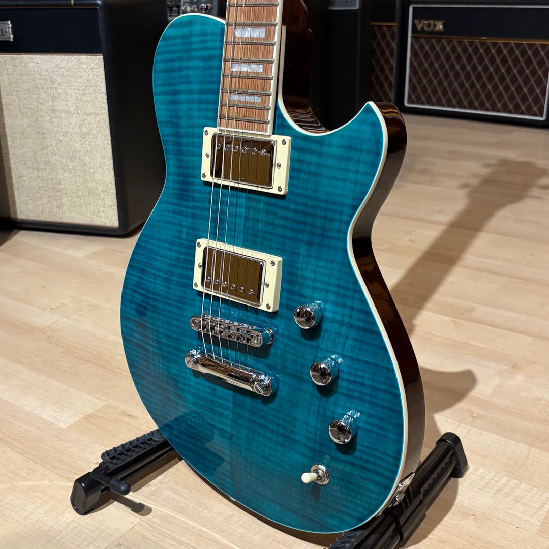 Reverend - Roundhouse HH FM Transparent Turquoise w/ Reverend HD Case (2020) - USED