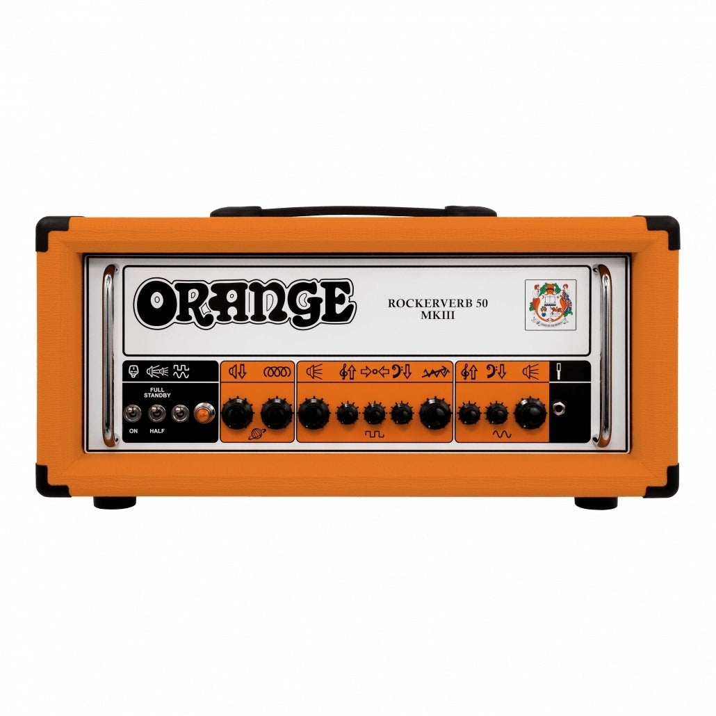 The Orange Rockerverb 50 MKIII is a 50-watt two-channel all-valve head featuring a revoiced clean channel and versatile dirty channel capable of everything from crunch to high gain. Selectable 50/25-watt output modes and a switchable effects loop.