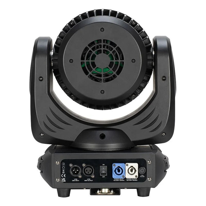 228W professional moving head wash fixture with variable motorized zoom (6 ~ 50-degrees), 19x 12W quad color 4-in-1 (RGBW) LEDs with 3 zones of LED ring control and tunable white color temperature control from 3,200-10,000K