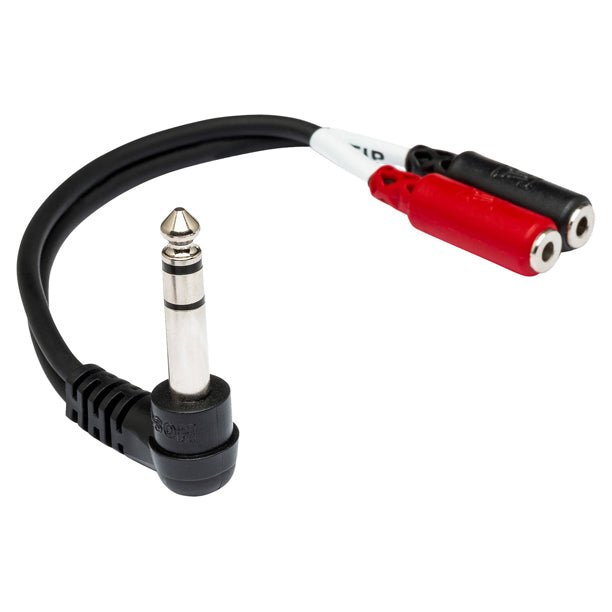 Hosa Technology YPM-523 Stereo to Dual Mono Splitter Cable - Right-Angle 1/4" TRS Male to Dual 3.5mm TRS Female (6")