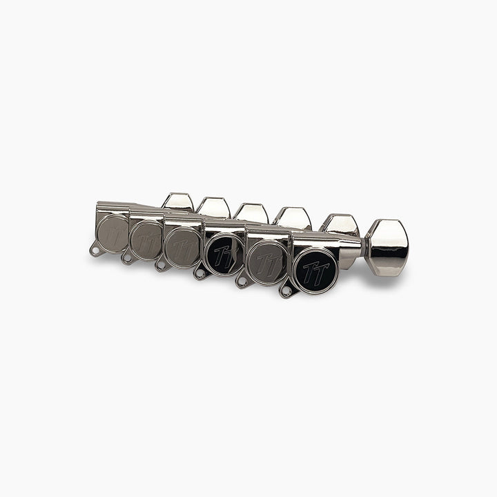 Allparts TK-7113-001 True Tune Mid Size Tuners, 6-in-line, Staggered Posts, Nickel