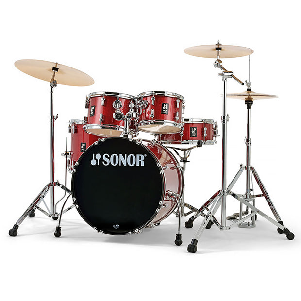 Sonor AQX Studio 5-piece Drum Shell Pack (20" BD/10"T/12"T/14"FT/14"SD/HS-1000/B8 Cymbals) - Red Moon Sparkle