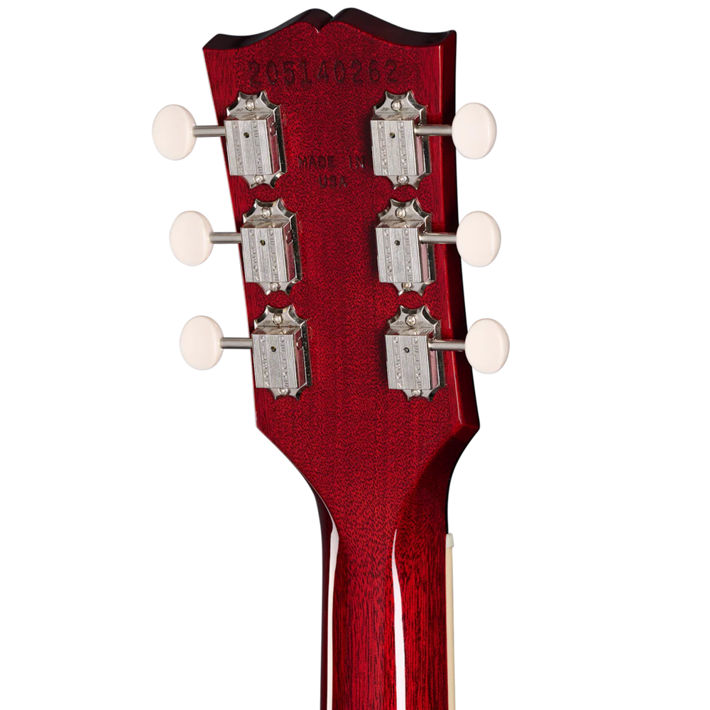 Gibson ES-330. Fully hollow thinline archtop body with no center block. Laminated maple top, back, and sides. Mahogany neck, rosewood fingerboard, 22 frets. P-90 dog-ear pickups. Trapeze tailpiece. Vintage styling. Includes hardshell case.