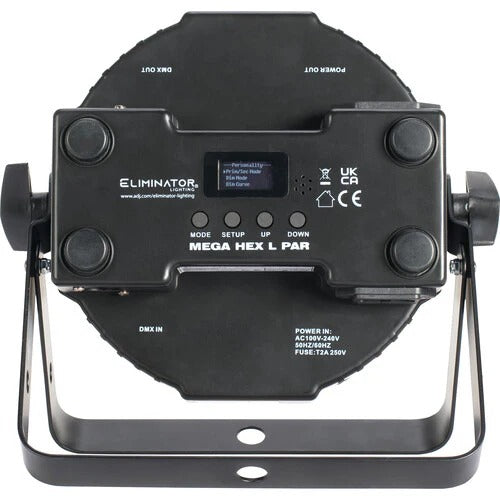 Produce a wide variety of bright color washes and smooth color mixing with theEliminator Lighting Mega Hex L Pak4, a 4-pack of low-profile RGBLA+UV (red, green, blue, amber, and white, plus ultraviolet) LED Par fixtures, each equipped with four 20W (6-in-1) Hex LEDs that have a beam angle of 17&deg;.