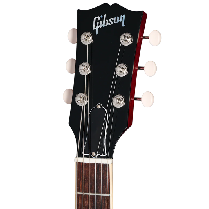 Gibson ES-330. Fully hollow thinline archtop body with no center block. Laminated maple top, back, and sides. Mahogany neck, rosewood fingerboard, 22 frets. P-90 dog-ear pickups. Trapeze tailpiece. Vintage styling. Includes hardshell case.