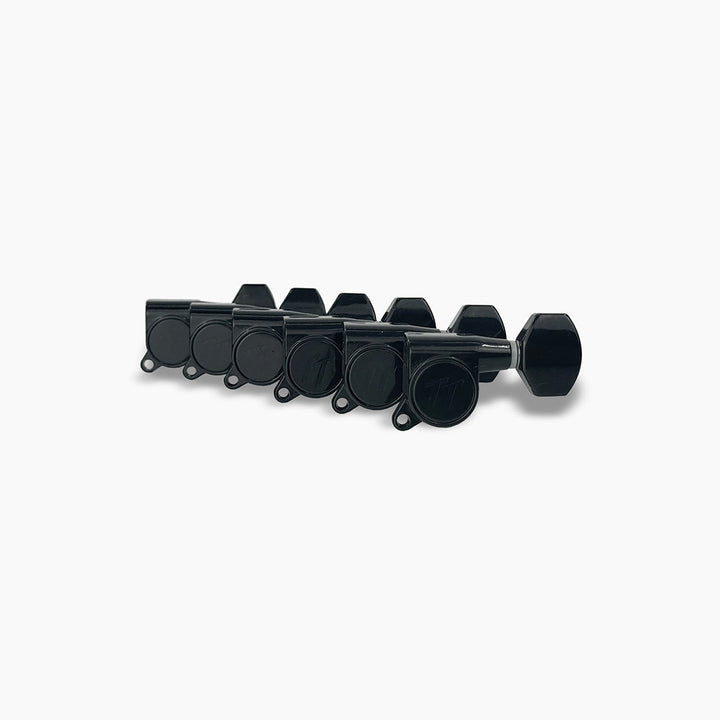 Allparts TK-7113-003 True Tune Mid Size Tuners, 6-in-line, Staggered Posts, Black