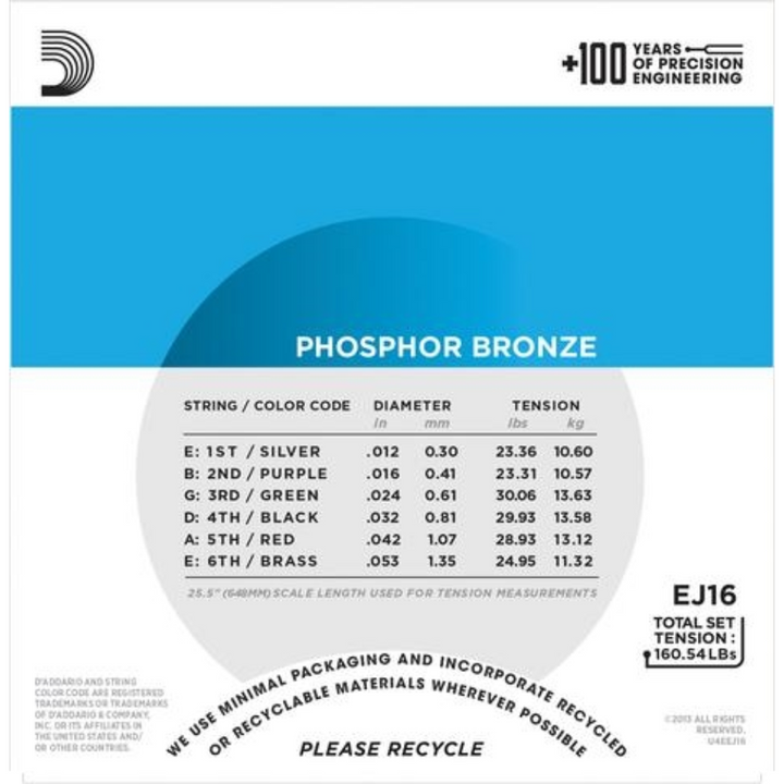 D'Addario EJ16 - SET ACOUS GTR PHOS BRONZE LITE