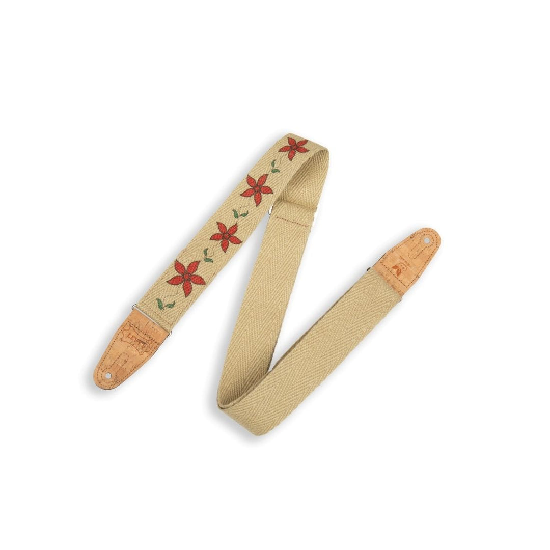 Levy's 2'' Flowering Vines Hemp Vegan Guitar Strap with Red Flowers