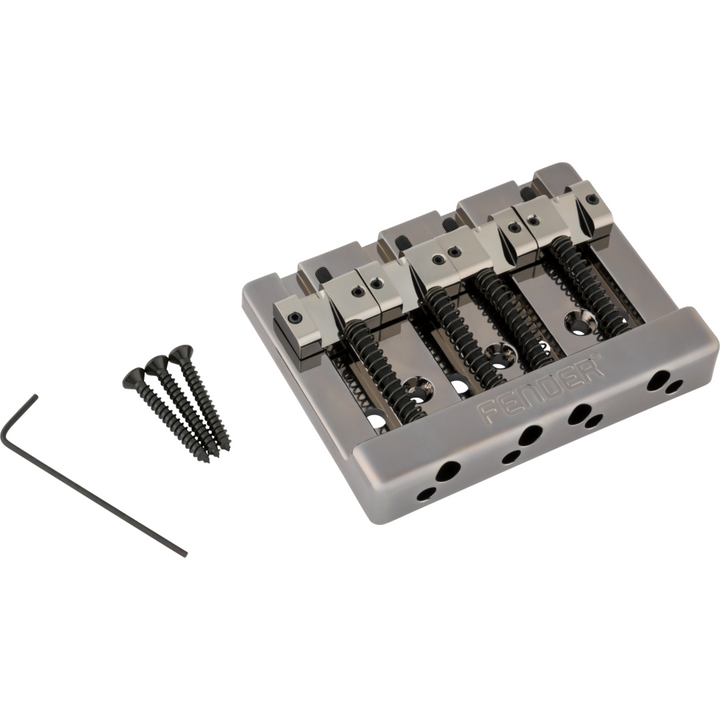 Fender ® HiMass™ String-Through 4-String Bass Bridge Assembly With Brass Saddles -  Black Chrome