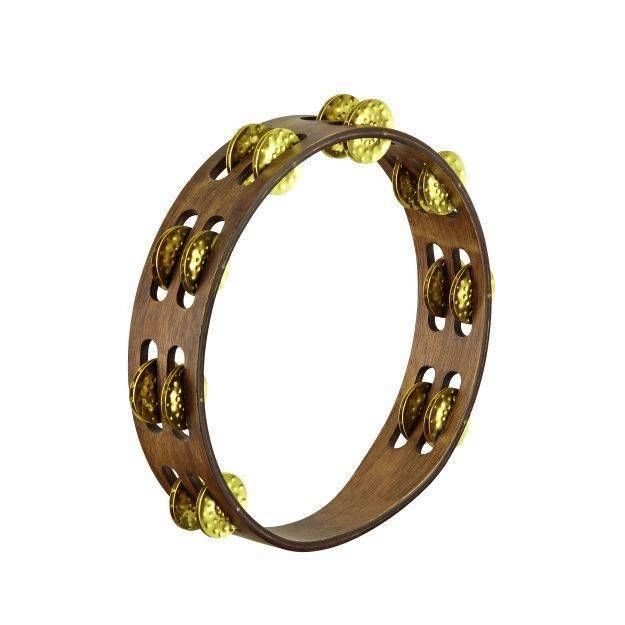 Meinl Vintage Wood Tambourine, 2 Row Hammered Brass, Walnut Brown