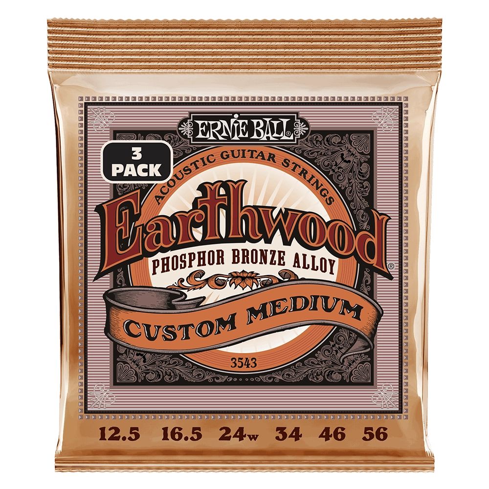 Ernie Ball Earthwood Custom Medium Phosphor Bronze Acoustic Strings,12.5-56 - 3 Pack