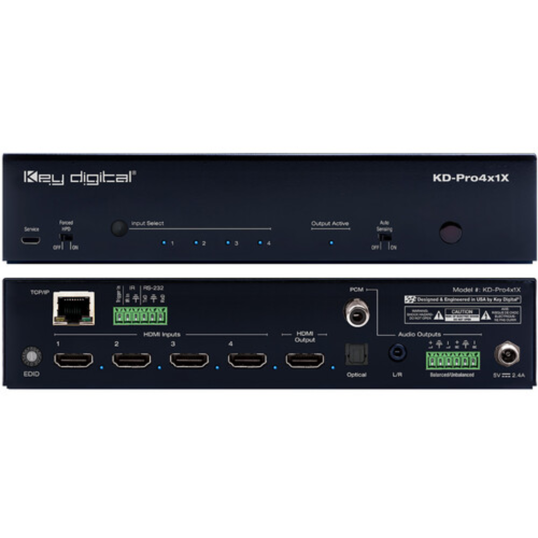 Key Digital 4x1 4K/18G HDMI Switcher with Auto Switching and Audio De-Embedding