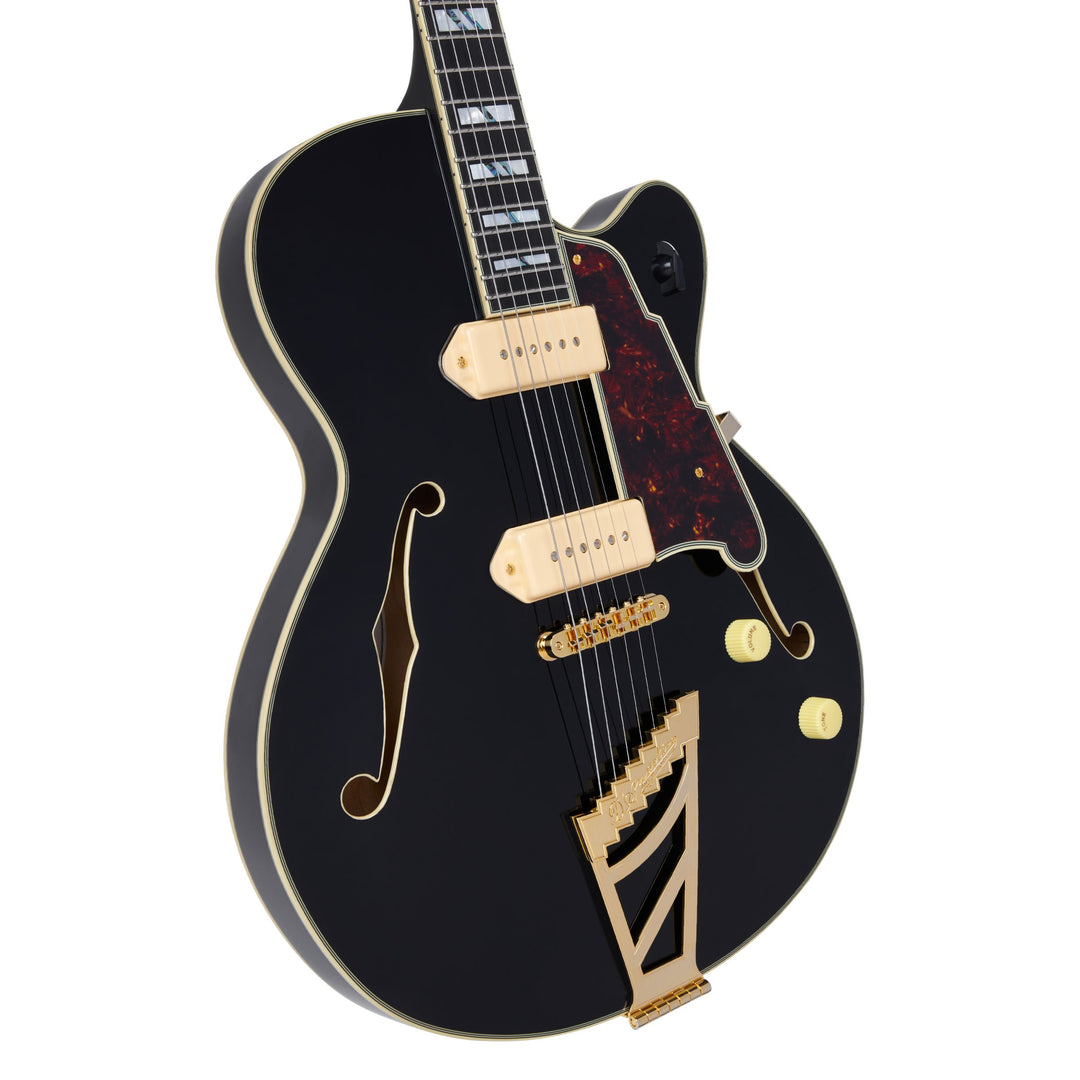 D'Angelico DAE59SBK2GT Fully Hollow Single Cutaway Includes Hard Case - Solid Black