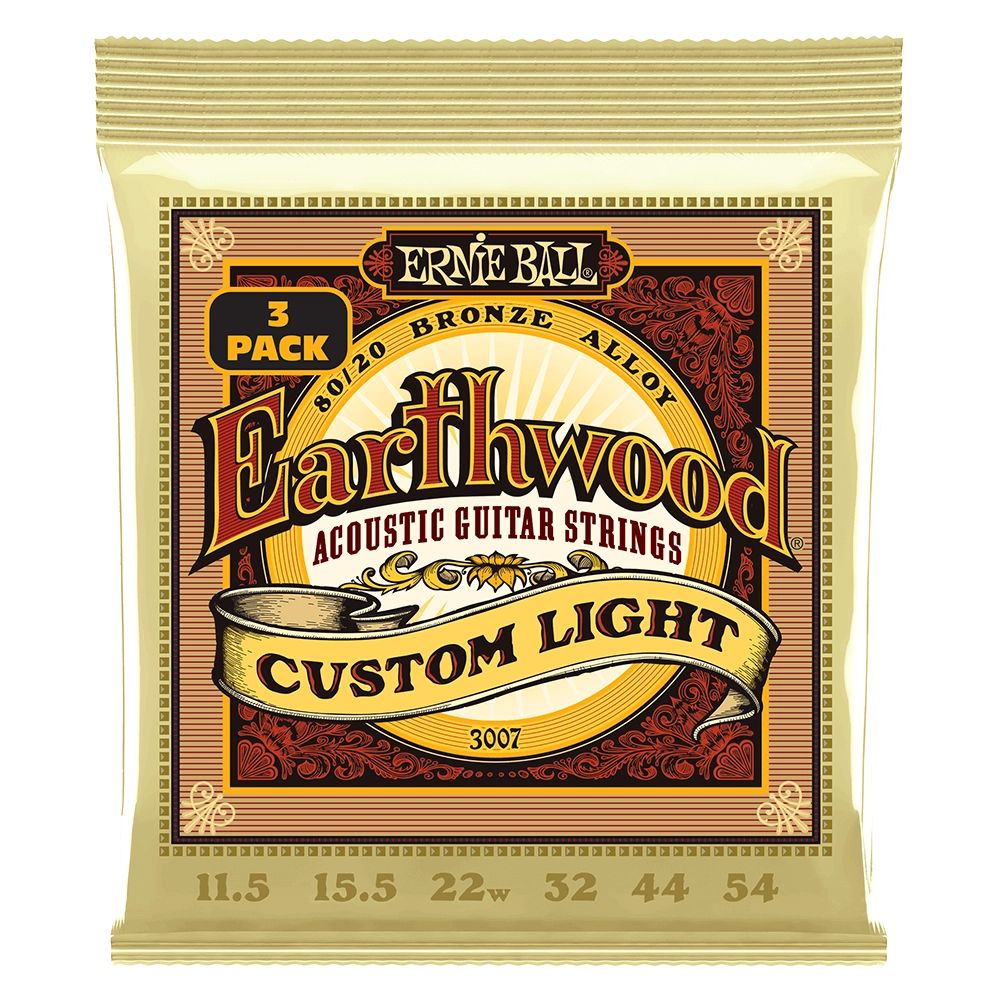 Ernie Ball Earthwood Custom Light 80/20 Bronze Acoustic Strings,11.5-54 - 3 Pack