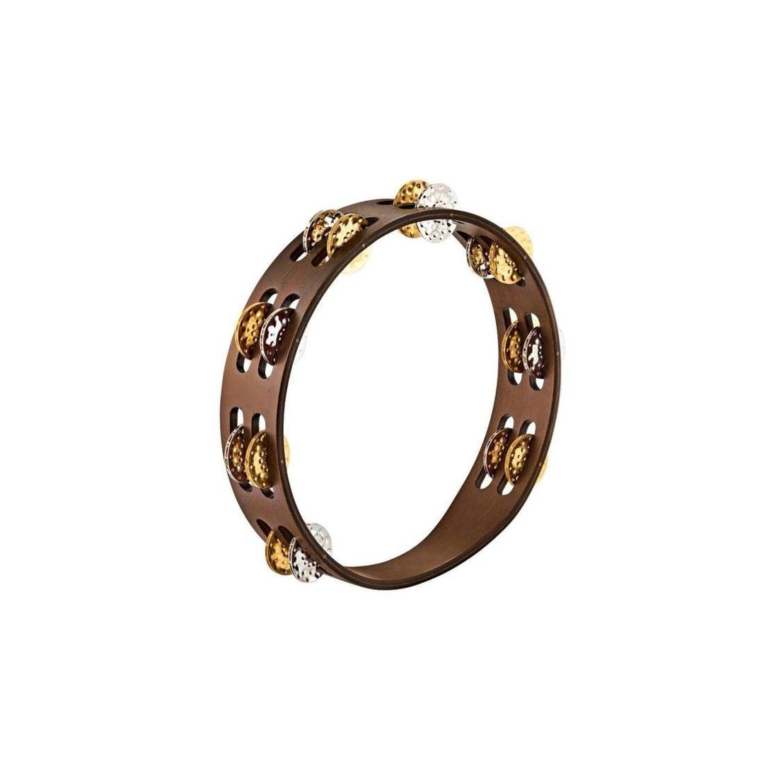 Meinl Tambourine 2-Row Hammered Brass/Nickel-Plated Steel - Walnut Brown