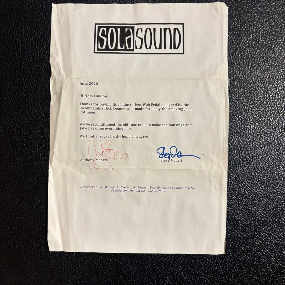 Sola UK - Colorsound Inductorless WAH WAH  By Jake Rothman  w/Box &  Paperwork - (2020) - USED