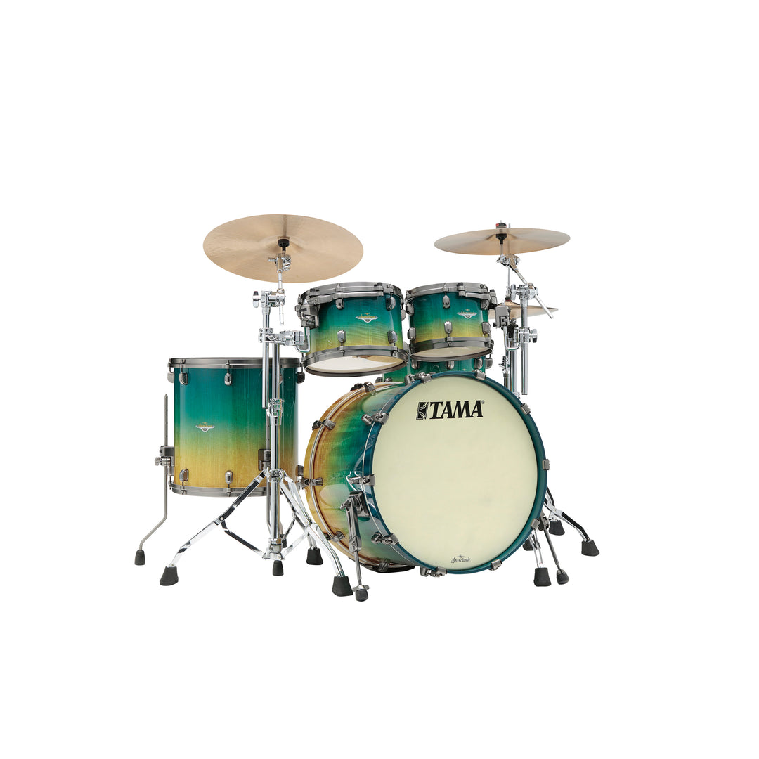 Tama Starclassic Maple 4-Piece Shell Pack (22,10,12,16), Smoked Black Nickel Hardware - Marine Shoreline Movingui Fade