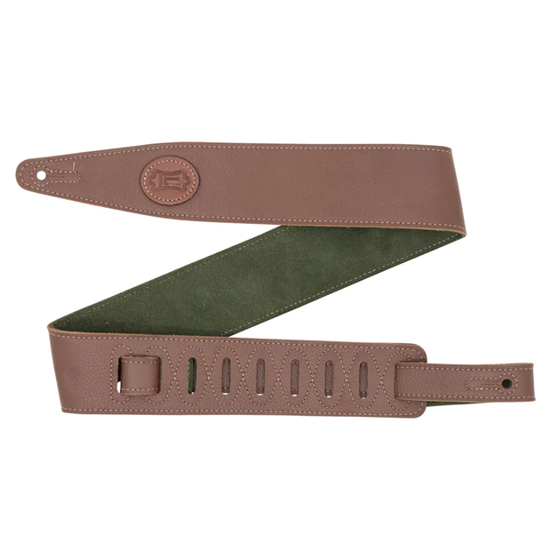 Levy's MGS317ST-BRN-GRN 2.5" Brown Leather Guitar Strap with Olive Green