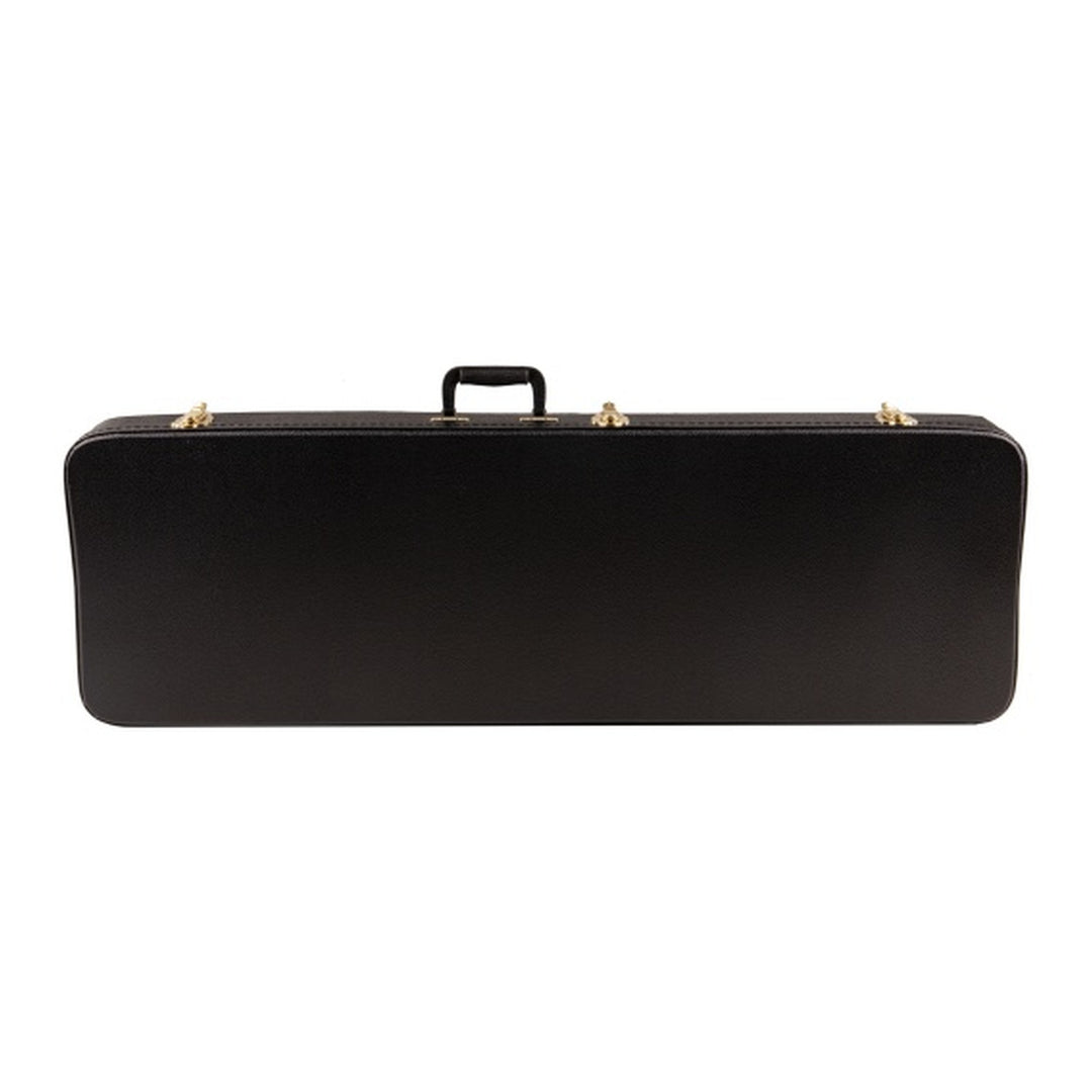 Yorkville hardshell electric guitar case designed for Jazzmaster and Jaguar body shape guitars. Five-ply cross-laminate wood construction with heavy-duty vinyl covering, plush interior lining, large accessory compartments, all-metal locking fasteners, and heavy-duty molded handles.