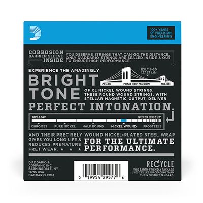 D'Addario EXL116-3D 11-52 Medium Top/Heavy Bottom Electric Guitar Strings - 3-Pack