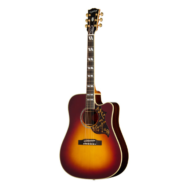 Hummingbird Deluxe cutaway acoustic/electric with hardshell case in Autumn Burst finish. Premium appointments and solid spruce top.