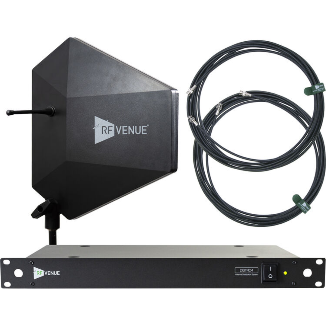 RF Venue DFIN-IPXDISTRO4 Diversity Fin IPX Antenna & DISTRO4 4-Channel UHF Distribution System Bundle (Black, 470 to 928 MHz)