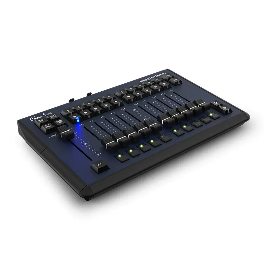 The MagicQ Compact Mini Connect is a highly portable USB-powered control surface that couples physical playback with the power of MagicQ software.