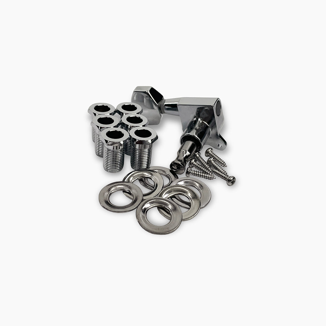 Allparts TK-7113-010 True Tune Mid Size Tuners, 6-in-line, Staggered Posts, Chrome