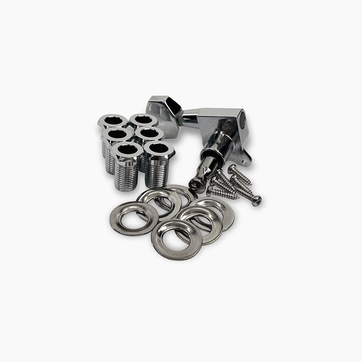 Allparts TK-7113-010 True Tune Mid Size Tuners, 6-in-line, Staggered Posts, Chrome