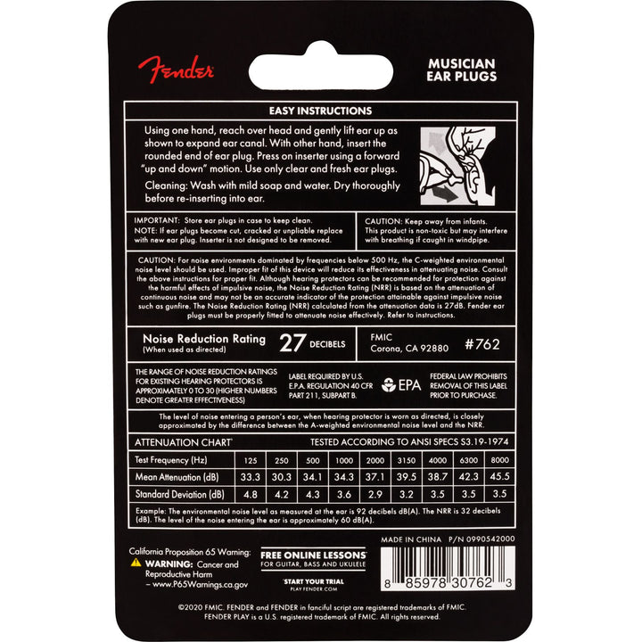 Fender Musician Series Black Ear Plugs