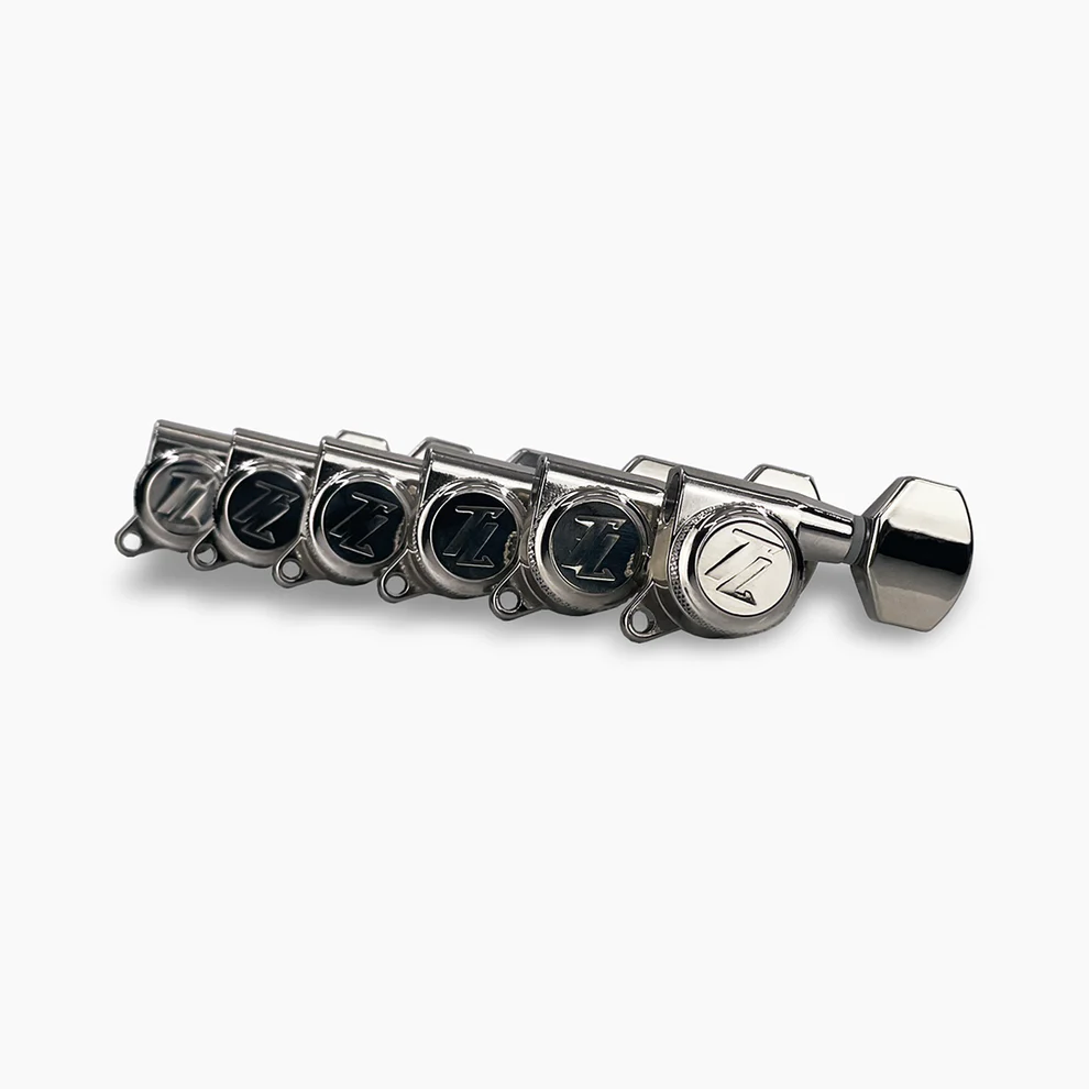 Allparts TK-7116-001 True Lok Mid Size Locking Tuners, 6-in-line, Staggered Posts, Nickel