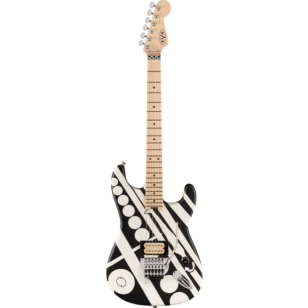 EVH® Striped Series Circles, Maple Fingerboard, Electric Guitar w/Gig Bag - White and Black