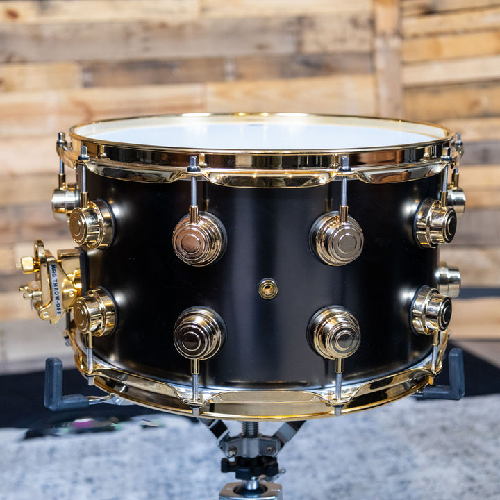 DW Collectors Snare Drum 8 x 14 Satin Black Over Brass Snare/ Gold Hardware