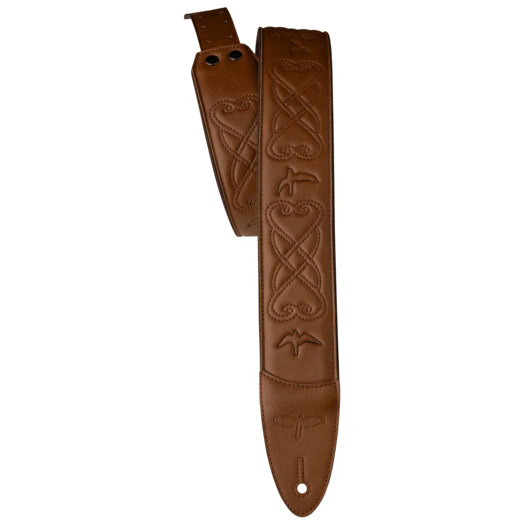 PRS 2.4" Padded Guitar Strap w/RAS, Custom Leather (Faux) Birds - Tan