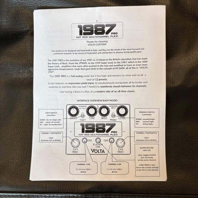 Volta - 1987 PRO  Programmable Multi Channel Plexi Pedal w/ Box & Full User Manual - MINT - USED