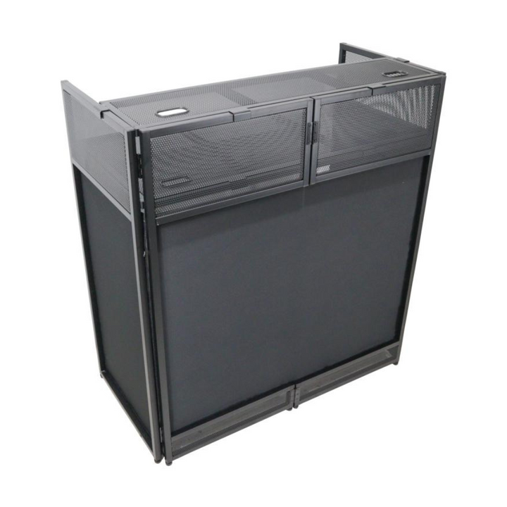ProX XF-VISTA BL VISTA Black DJ Booth Facade Table Station with White/Black Scrim Kit and Padded Travel Bag