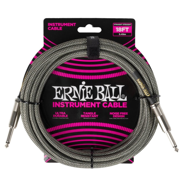 Ernie Ball 18' Straight Braided Cable - Silver Fox